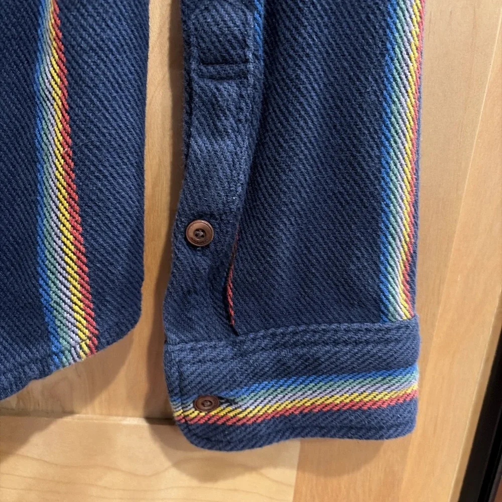 Outerknown Blanket Shirt Rainbow Stripe Button Up Sz Med Boho, Retro, Surf